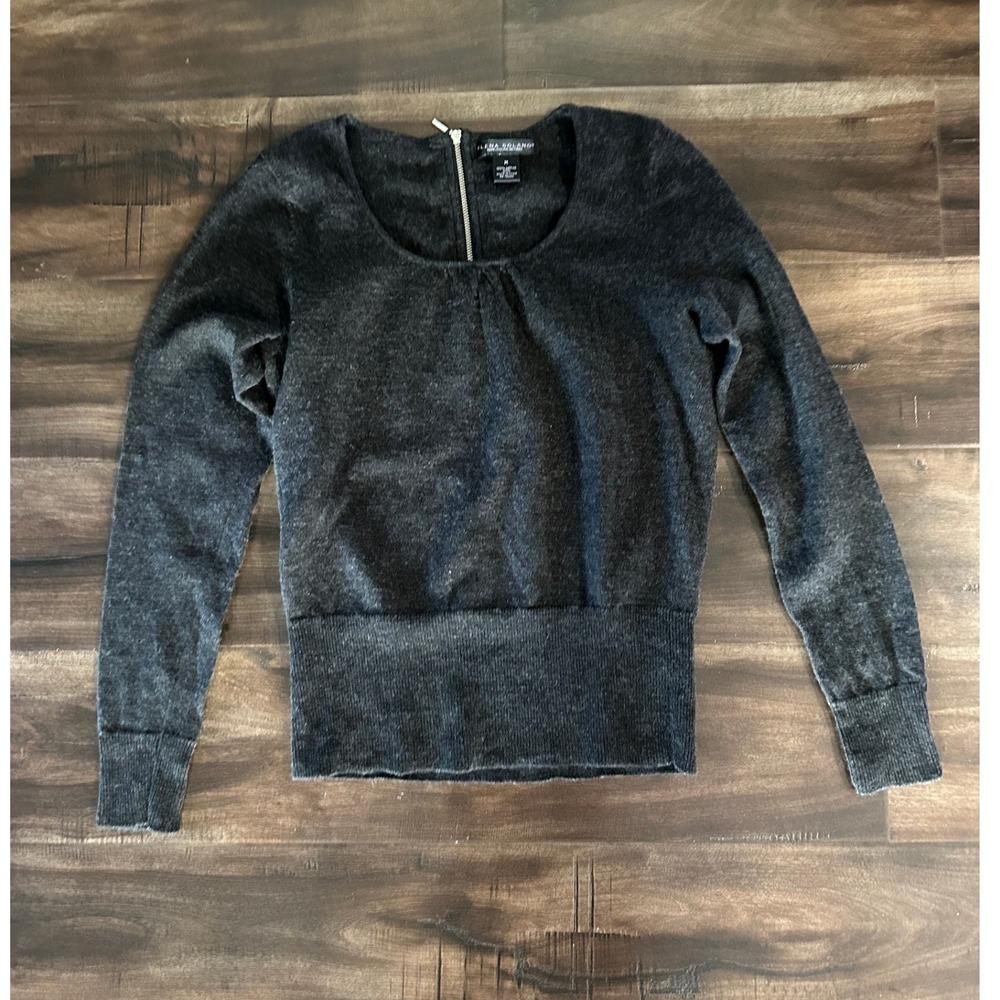 Elena Solano Womens Charcoal Gray 100% Italian Merino Wool Back Zip Sweater M